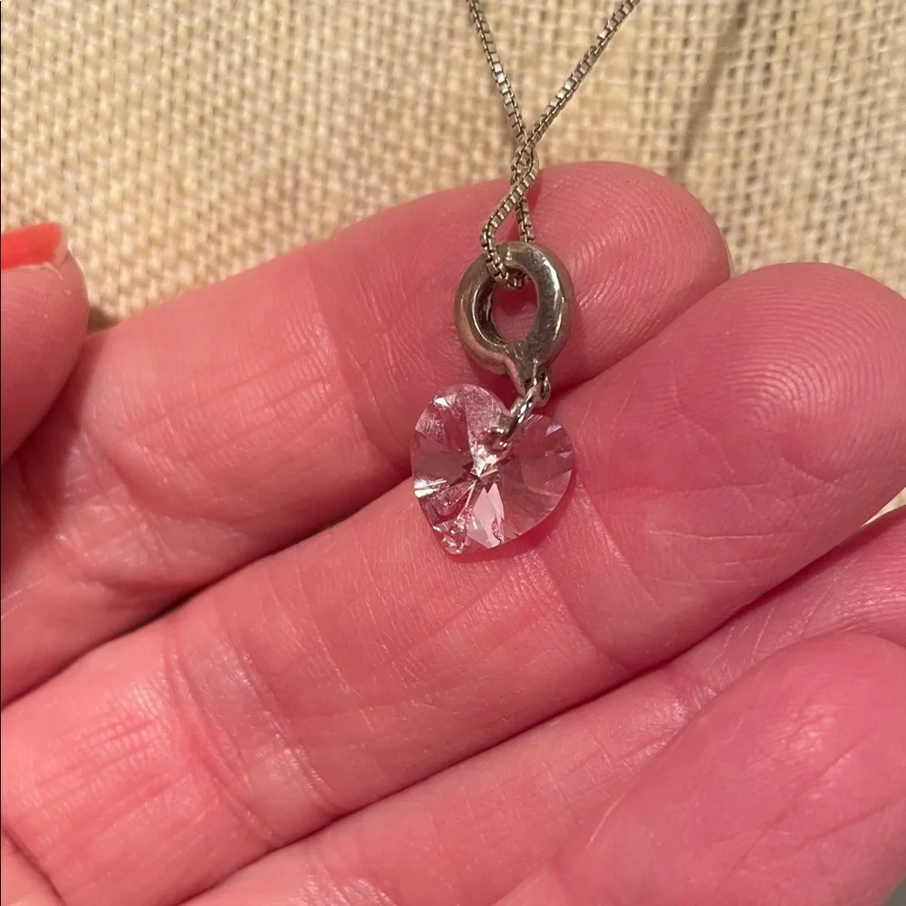 Sterling Pink Crystal Heart Necklace